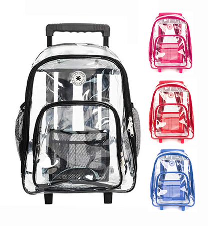 K-Cliffs Rolling Clear School Backpack Heavy Duty See Through with Wheels