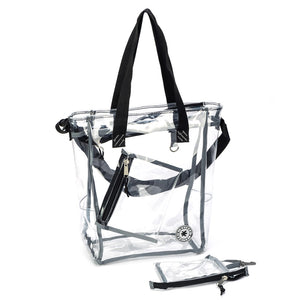 K-Cliffs Clear Tote See Through Messenger Work Bag  Zippered Bookbag with Cell Phone Pouch & Coin Pouch