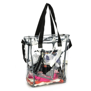 K-Cliffs Clear Tote See Through Messenger Work Bag  Zippered Bookbag with Cell Phone Pouch & Coin Pouch