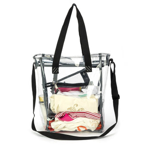 K-Cliffs Clear Tote See Through Messenger Work Bag  Zippered Bookbag with Cell Phone Pouch & Coin Pouch