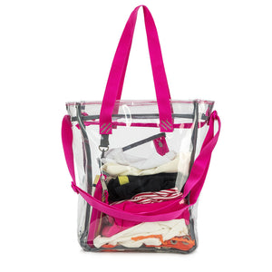 K-Cliffs Clear Tote See Through Messenger Work Bag  Zippered Bookbag with Cell Phone Pouch & Coin Pouch