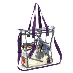 K-Cliffs Clear Tote See Through Messenger Work Bag  Zippered Bookbag with Cell Phone Pouch & Coin Pouch