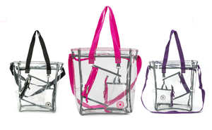 K-Cliffs Clear Tote See Through Messenger Work Bag  Zippered Bookbag with Cell Phone Pouch & Coin Pouch