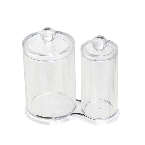 K-Cliffs Acrylic Cotton Ball and Swab Holder/Attached Containers with Separate Lids