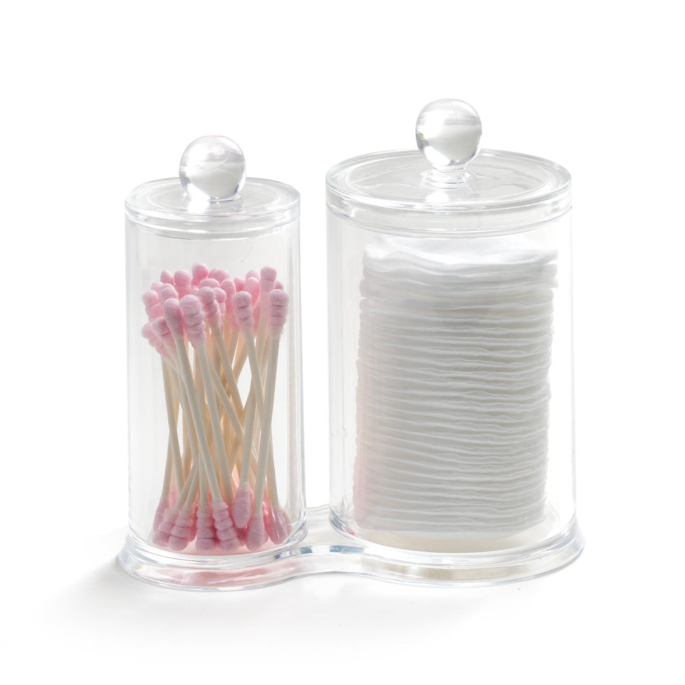 K-Cliffs Acrylic Cotton Ball and Swab Holder/Attached Containers with Separate Lids