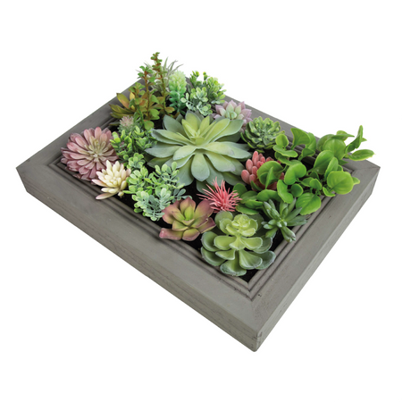 K-Cliffs Hanging Wall Artificial Plants 3D Artificial Succulent Plants Wall Hanging Plants with Rectangle Wooden Frame