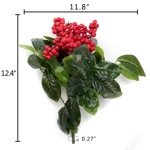 K-Cliffs Artificial Red Berries 3pcs Unpotted  Shrubs with Green Leaves Bouquets