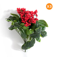 Load image into Gallery viewer, K-Cliffs Artificial Red Berries 3pcs Unpotted  Shrubs with Green Leaves Bouquets