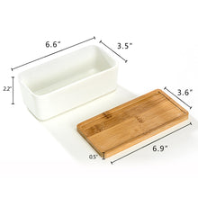 Load image into Gallery viewer, White Rectangular Ceramic Succulent Planter Pot with Bamboo Saucer