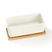 Load image into Gallery viewer, White Rectangular Ceramic Succulent Planter Pot with Bamboo Saucer