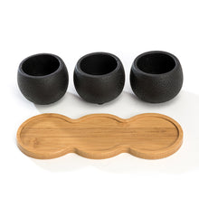 Load image into Gallery viewer, K-Cliffs Mini Black Cement Plant Pots with Bamboo Saucer and Drainage Hole, Set of 3