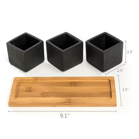 K-Cliffs Set of 3pcs Square Black Succulent Planter Pots 2.5 inch Cement Pottery with Tray