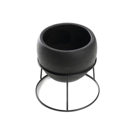 K-Cliffs 5.6 inch Black Round Cement Pot w/ Black Metal Rack Plant Stand Holder