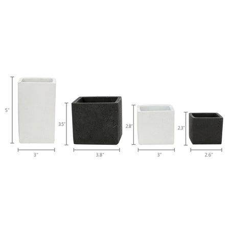 K-Cliffs Set of 4 pc Square Succulent Planter Pots Black and White Cement