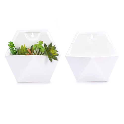 K-Cliffs Set of 2 White  Geometric Hanging Wall Planters Vase