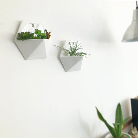 K-Cliffs Set of 2 White  Geometric Hanging Wall Planters Vase