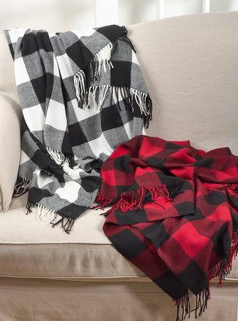 K-Cliffs Buffalo Plaid Checkered Tassel Throw Blanket- Size  50"x60"